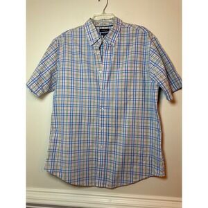 Croft & Barrow Mens Large Blue Plaid Easy Care Short Sleeve Button Down Shirt
